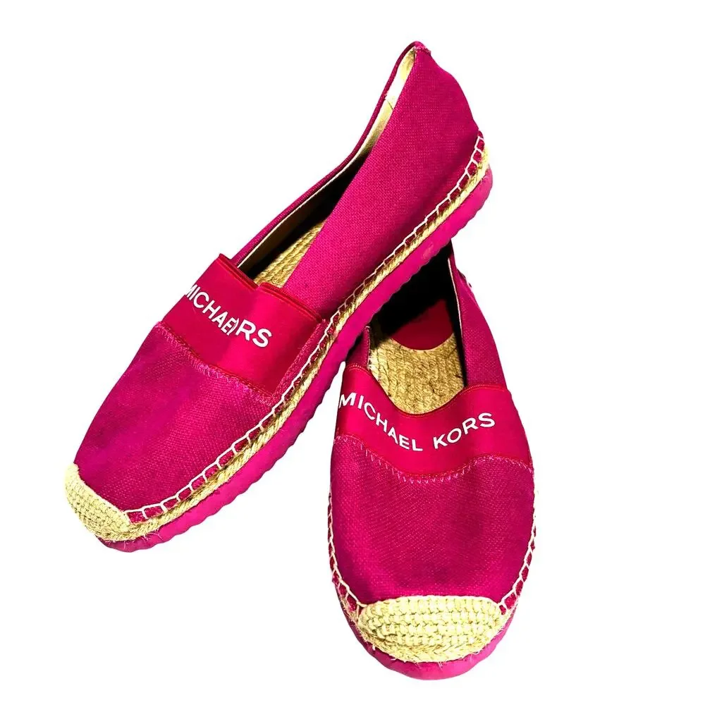 Michael Kors pink canvas espadrilles casual shoes flats US size 9M spell outs
